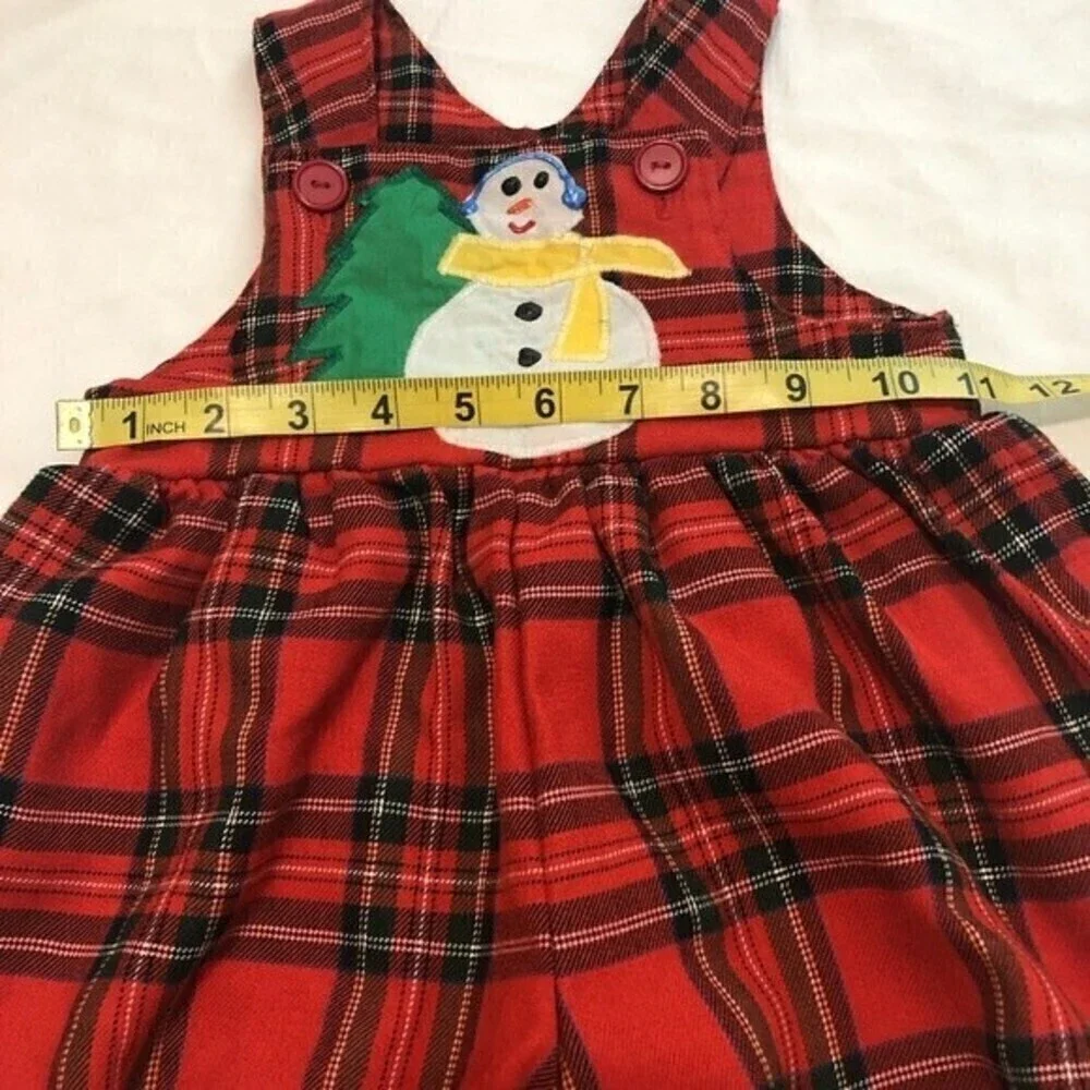 Baby Christmas Overalls Snowman Red Plaid